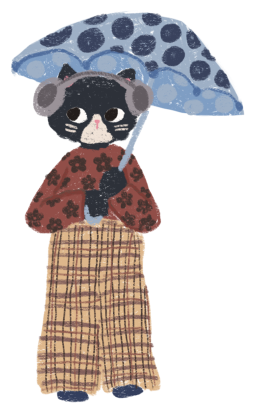 Rainy Cats character with a polka-dot umbrella
