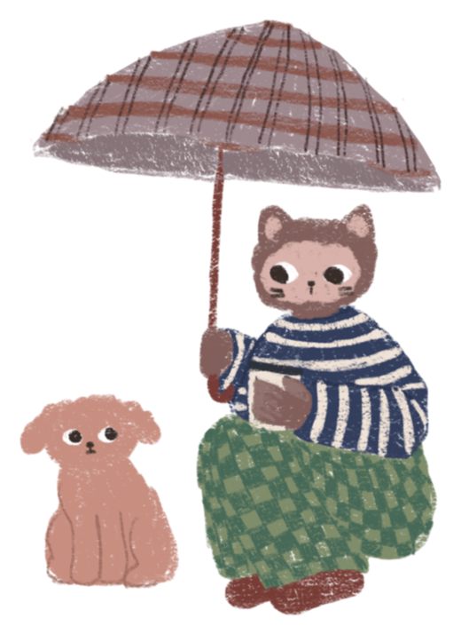 Rainy Cats character with a small dog