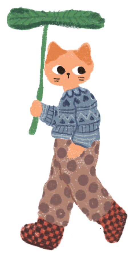 Rainy Cats character with a leaf umbrella